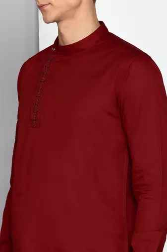 men's maroon cotton twill angrakha festive kurta