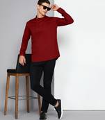 men's maroon cotton twill angrakha festive kurta