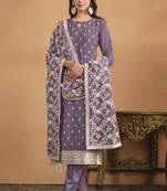 Faux georgette embroidered salwar suit in lavender