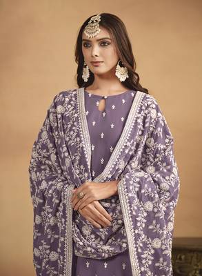 Faux georgette embroidered salwar suit in lavender 3