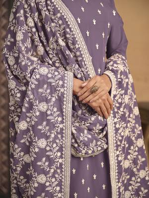 Faux georgette embroidered salwar suit in lavender 4