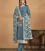 Faux georgette embroidered salwar suit in teal