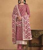 Faux georgette embroidered salwar suit in dusty rose