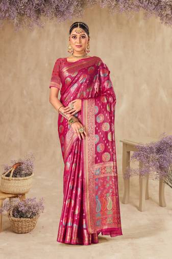 Rani Organza Faux Kanjeevaram Woven Saree With Unstitched Blouse Piece