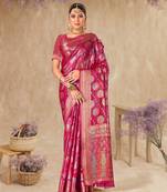 Rani Organza Faux Kanjeevaram Woven Saree With Unstitched Blouse Piece