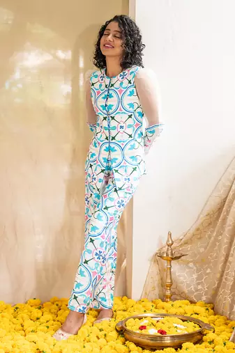 Multicolour printed retro revival co-ord set