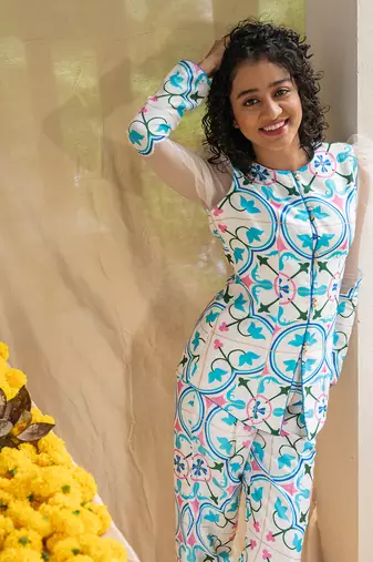 Multicolour printed retro revival co-ord set