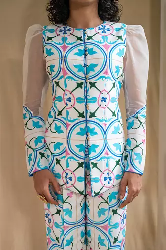 Multicolour printed retro revival co-ord set