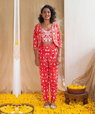 Red printed rhapsody tiles co-ord set 1