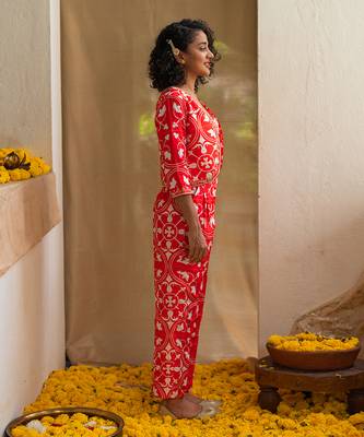 Red printed rhapsody tiles co-ord set 2