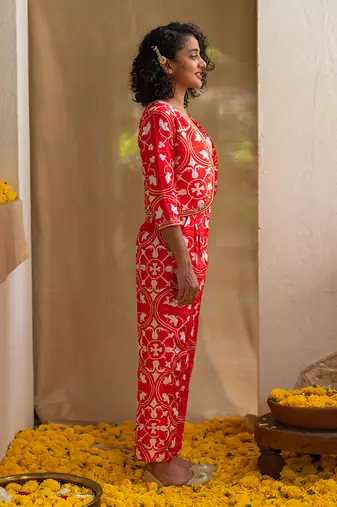 Red printed rhapsody tiles co-ord set