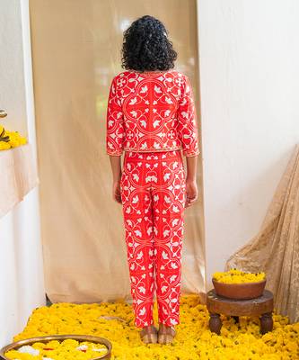 Red printed rhapsody tiles co-ord set 3