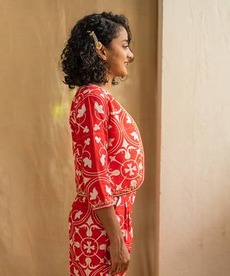 Red printed rhapsody tiles co-ord set 5