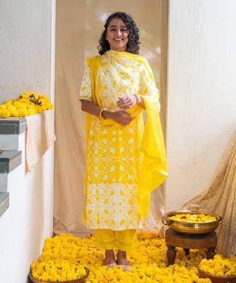 Yellow printed citrine kurta set 1