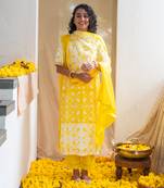 Yellow printed citrine kurta set