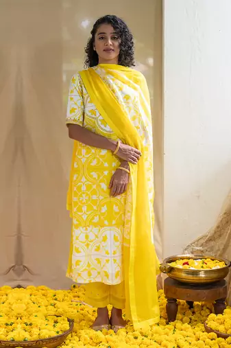 Yellow printed citrine kurta set