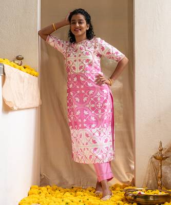 Pink printed blossom & blush kurta set 2