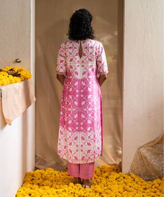 Pink printed blossom & blush kurta set 3
