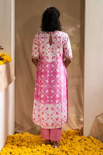 Pink printed blossom & blush kurta set