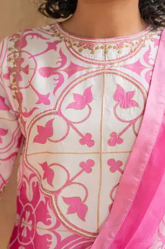 Pink printed blossom & blush kurta set