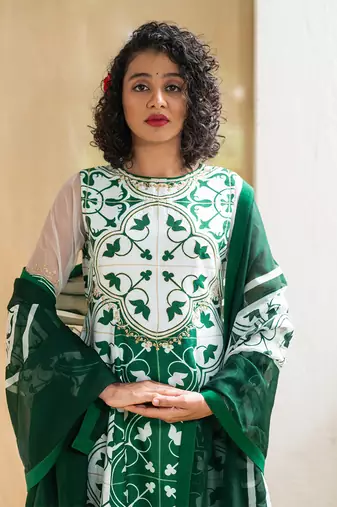 Green printed vista tile kurta set