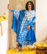 Blue printed lagoon luster kurta set