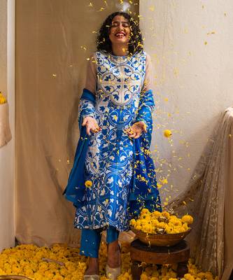Blue printed lagoon luster kurta set 2