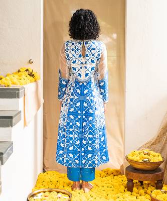 Blue printed lagoon luster kurta set 3