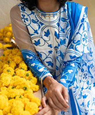 Blue printed lagoon luster kurta set 4