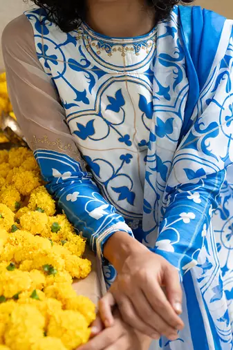 Blue printed lagoon luster kurta set