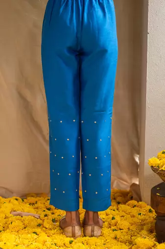 Blue printed lagoon luster kurta set