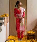 Red printed kurta set