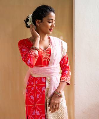 Red printed kurta set 4