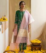 Green printed petal parade kurta set