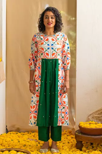 Multicolour printed zesty zellige kurta set