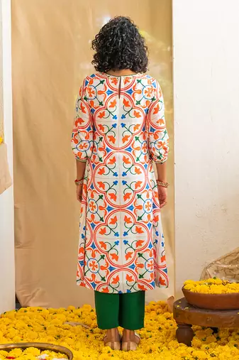 Multicolour printed zesty zellige kurta set