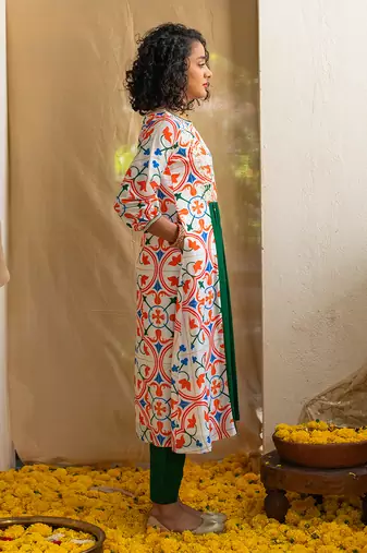Multicolour printed zesty zellige kurta set