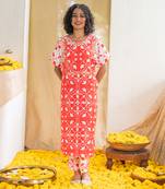 Red printed folkloric kurta set