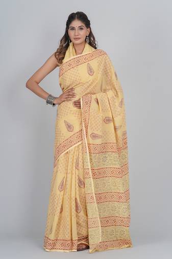 Shivanya handicrafts hand block printed women mulmul cotton sarees for women attach blouse piece sh-1678