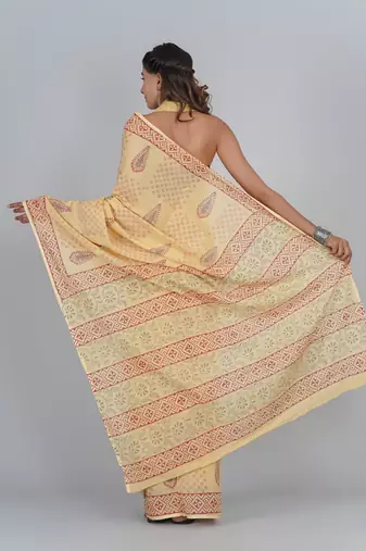 Shivanya handicrafts hand block printed women mulmul cotton sarees for women attach blouse piece sh-1678