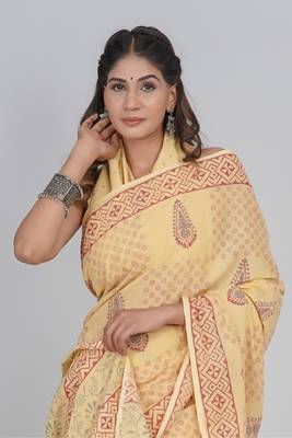 Shivanya handicrafts hand block printed women mulmul cotton sarees for women attach blouse piece sh-1678 3