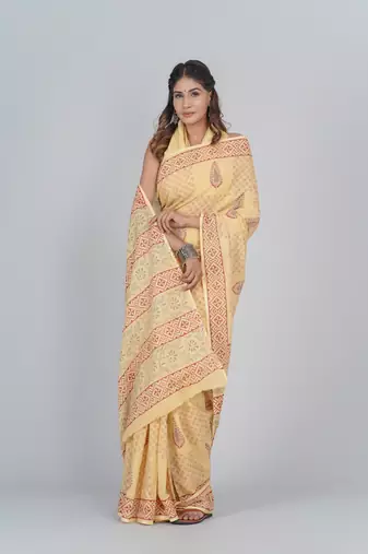 Shivanya handicrafts hand block printed women mulmul cotton sarees for women attach blouse piece sh-1678