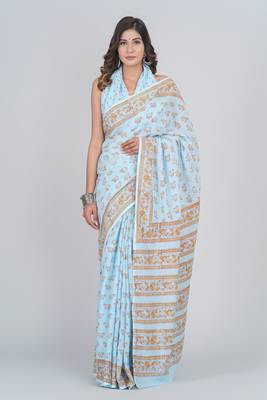 Shivanya handicrafts hand block printed women mulmul cotton sarees for women attach blouse piece sh-1679 1