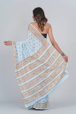 Shivanya handicrafts hand block printed women mulmul cotton sarees for women attach blouse piece sh-1679 2