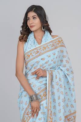 Shivanya handicrafts hand block printed women mulmul cotton sarees for women attach blouse piece sh-1679 3