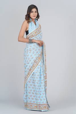 Shivanya handicrafts hand block printed women mulmul cotton sarees for women attach blouse piece sh-1679 4