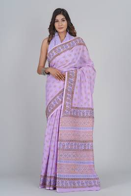 Shivanya handicrafts hand block printed women mulmul cotton sarees for women attach blouse piece sh-1680 1