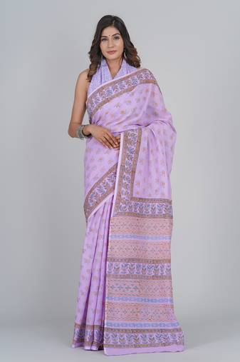 Shivanya handicrafts hand block printed women mulmul cotton sarees for women attach blouse piece sh-1680