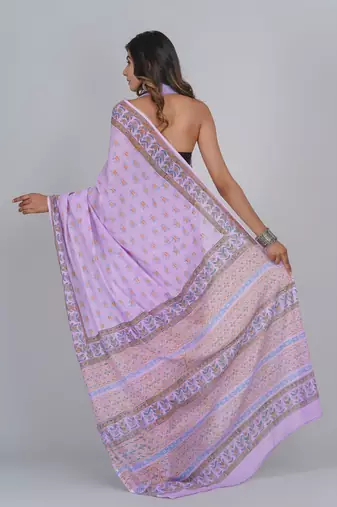 Shivanya handicrafts hand block printed women mulmul cotton sarees for women attach blouse piece sh-1680