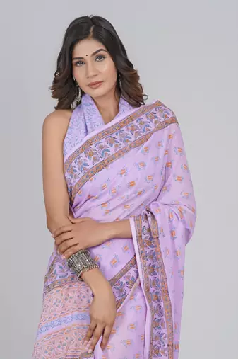 Shivanya handicrafts hand block printed women mulmul cotton sarees for women attach blouse piece sh-1680